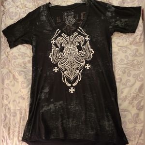 Archaic Affliction T-shirt black and white embellished vneck